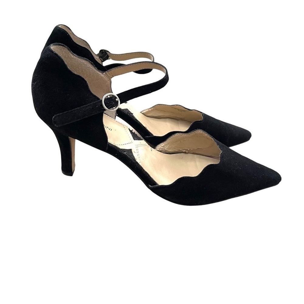Adrienne Vittadini Women Black Scallope Mary Jane Pump 10 Suede Pointed Toe Heel